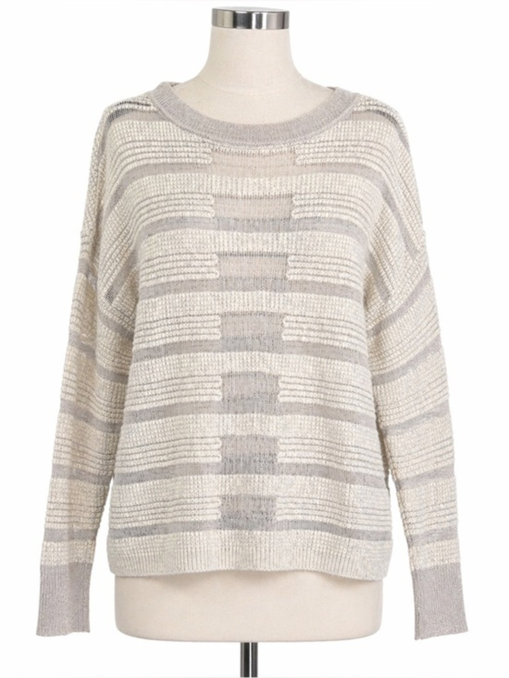 Duffy Sheer Open Knit Mohair Blend Sweater Beige Gray Sheer Striped Women’s M
